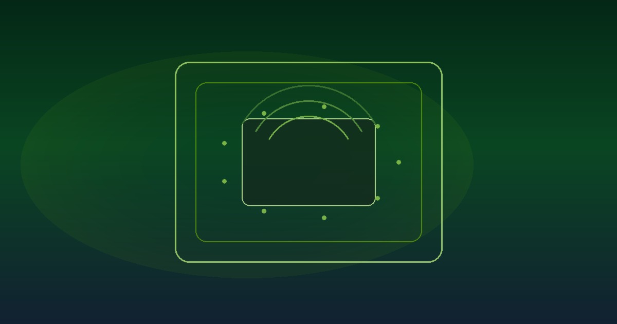 Abstract runtime-boundary still on dark NVIDIA-green gradient (text-free)